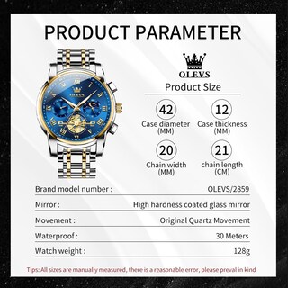 Foto 6 | Reloj Olevs Azul Analógico De Cuarzo De Acero Inoxidable Para Hombre - Venta Internacional.