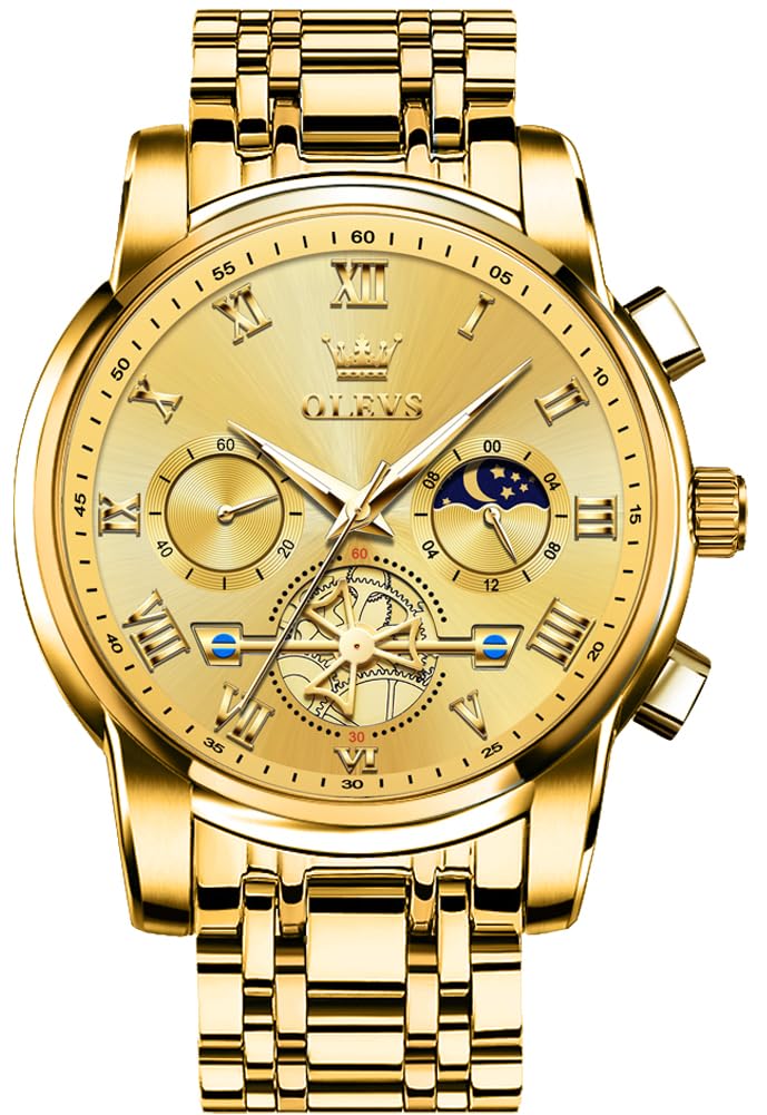 Foto 2 pulgar | Reloj Olevs Gold Chronograph De Acero Inoxidable Resistente Al Agua - Venta Internacional.