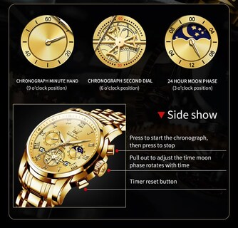 Foto 4 | Reloj Olevs Gold Chronograph De Acero Inoxidable Resistente Al Agua - Venta Internacional.