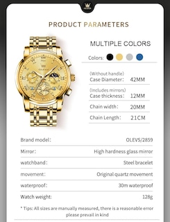 Foto 6 | Reloj Olevs Gold Chronograph De Acero Inoxidable Resistente Al Agua - Venta Internacional.