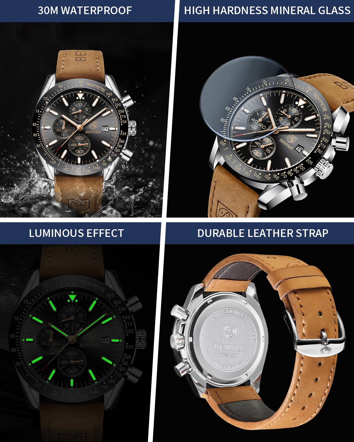 Foto 5 pulgar | Reloj By Benyar Chronograph Analog Quartz Para Hombre - Venta Internacional.