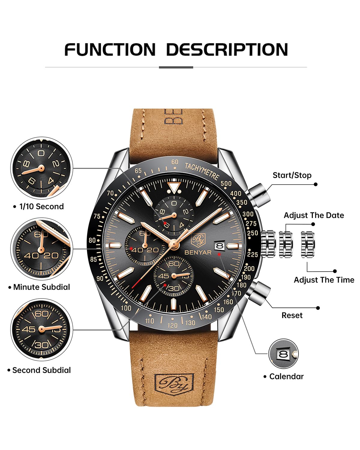 Foto 6 pulgar | Reloj By Benyar Chronograph Analog Quartz Para Hombre - Venta Internacional.