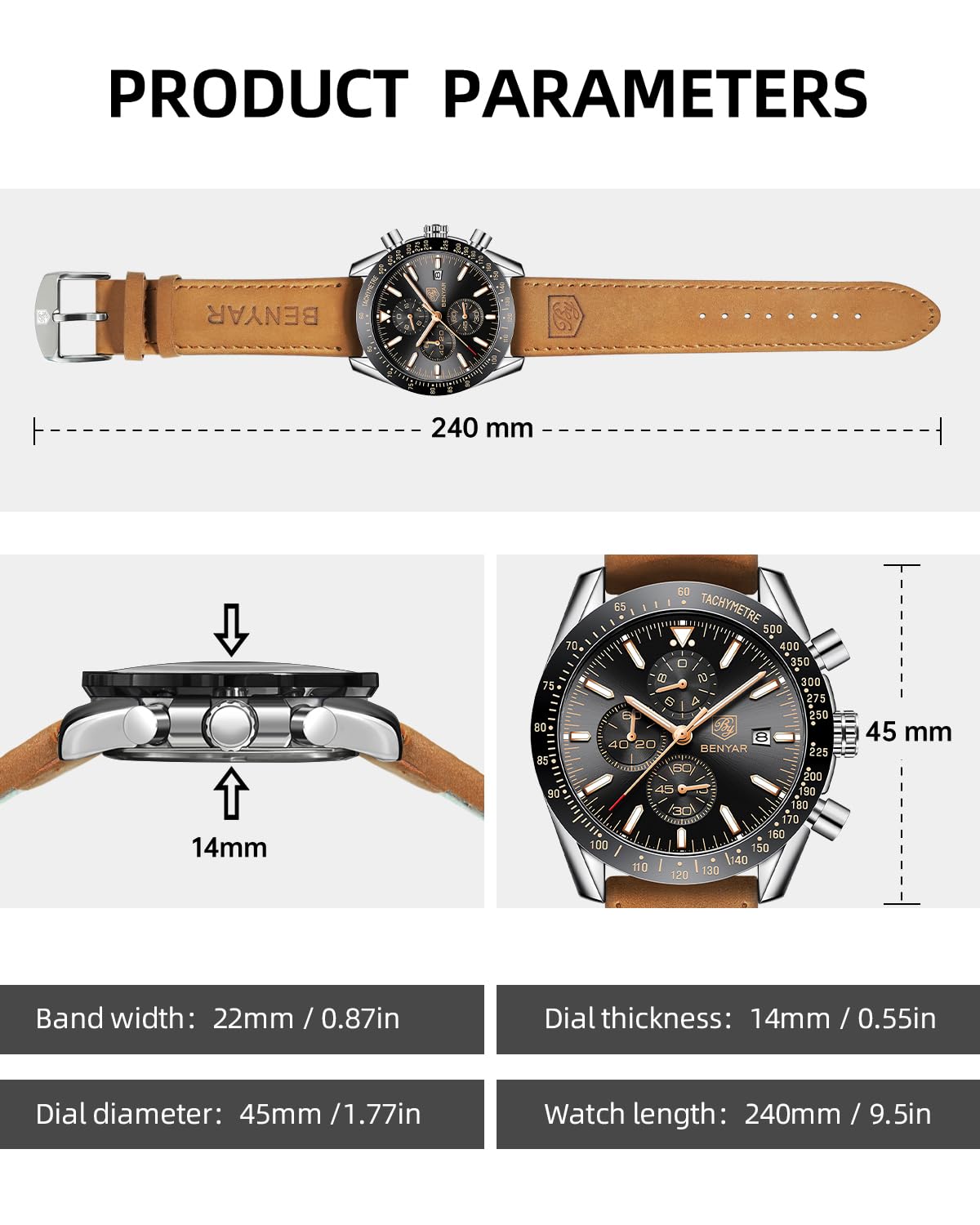 Foto 7 pulgar | Reloj By Benyar Chronograph Analog Quartz Para Hombre - Venta Internacional.