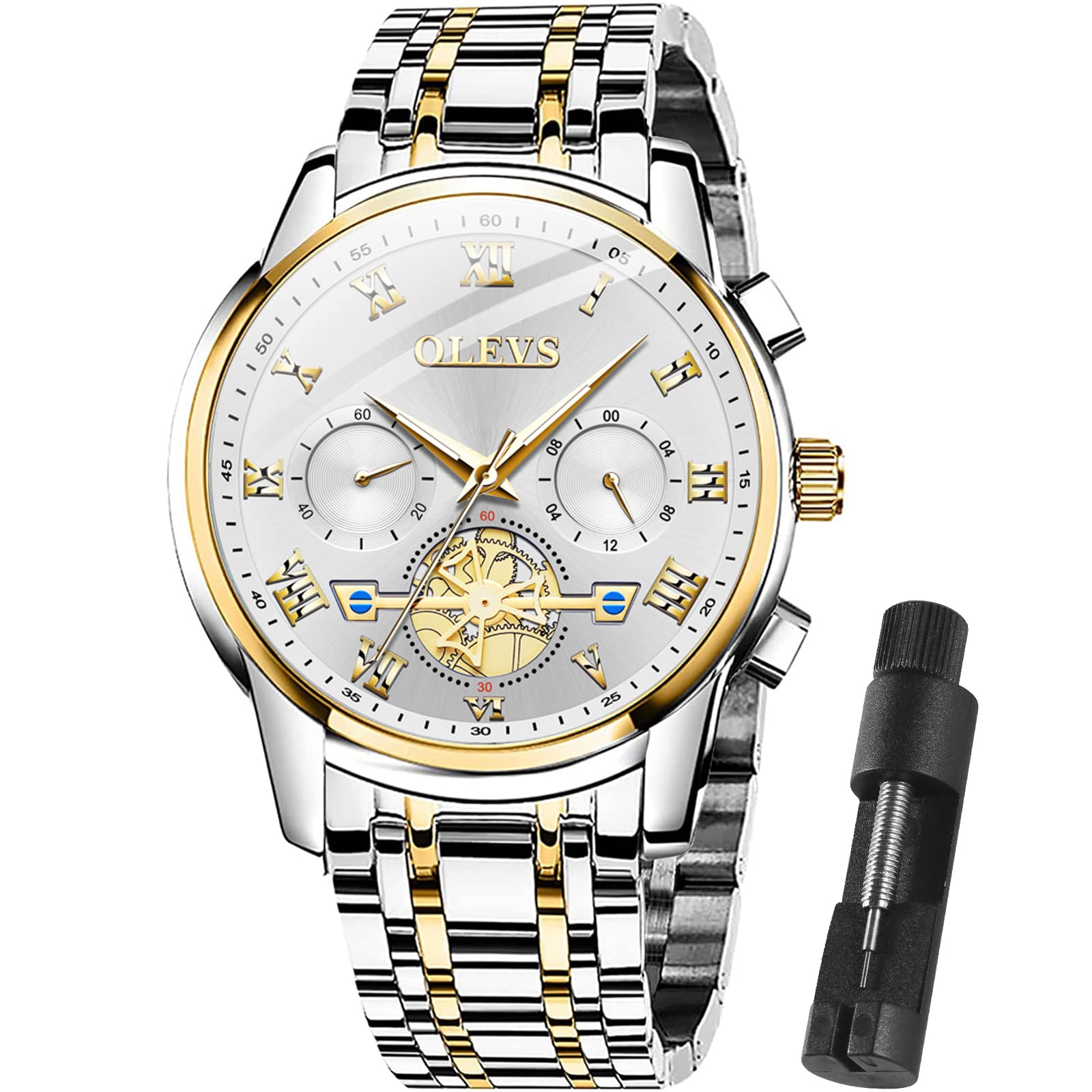 Foto 1 | Reloj Olevs Para Hombre, Cronógrafo Multifunción, Impermeable, Dorado - Venta Internacional.
