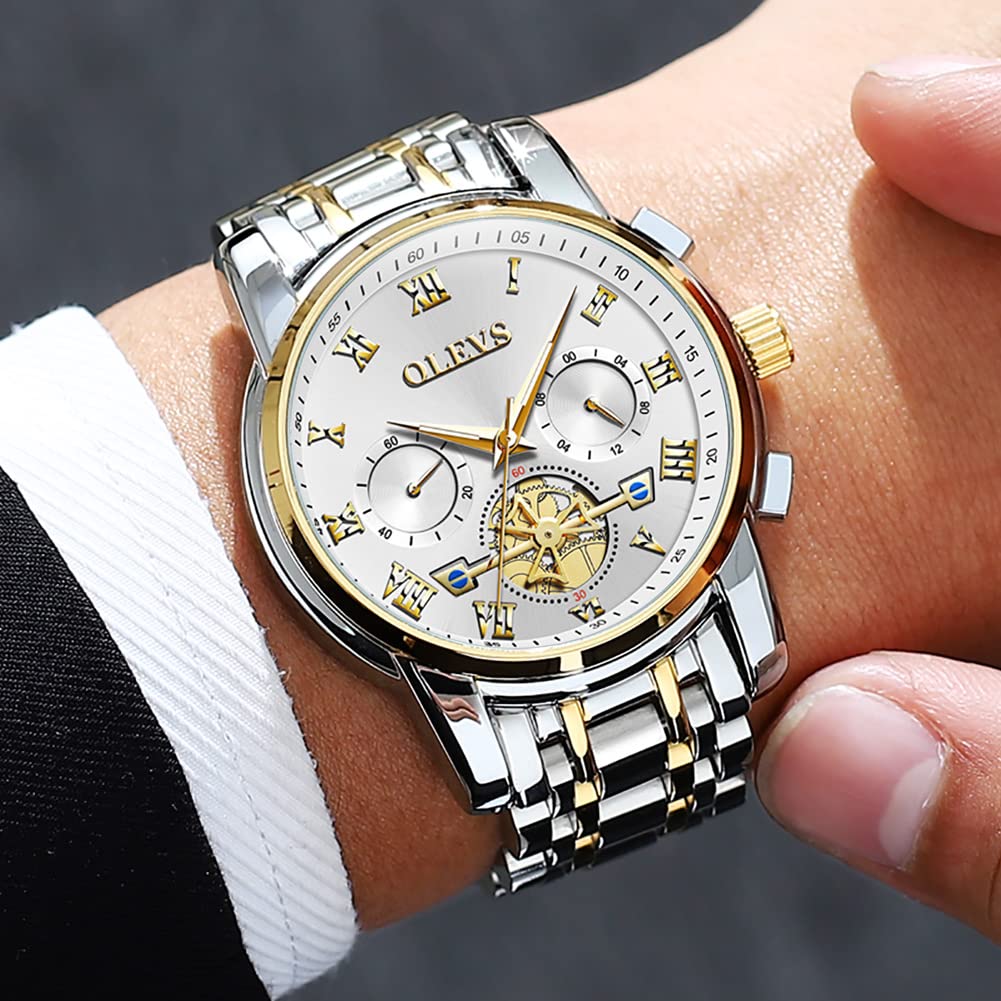 Foto 3 pulgar | Reloj Olevs Para Hombre, Cronógrafo Multifunción, Impermeable, Dorado - Venta Internacional.