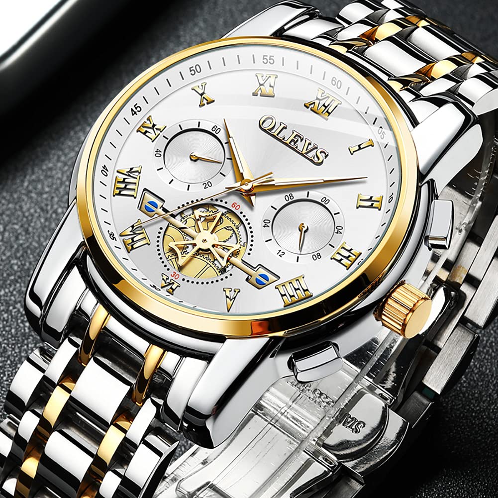 Foto 3 | Reloj Olevs Para Hombre, Cronógrafo Multifunción, Impermeable, Dorado - Venta Internacional.