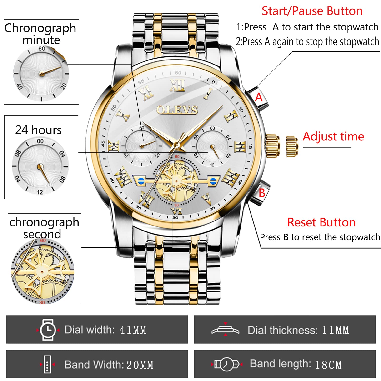 Foto 7 pulgar | Reloj Olevs Para Hombre, Cronógrafo Multifunción, Impermeable, Dorado - Venta Internacional.