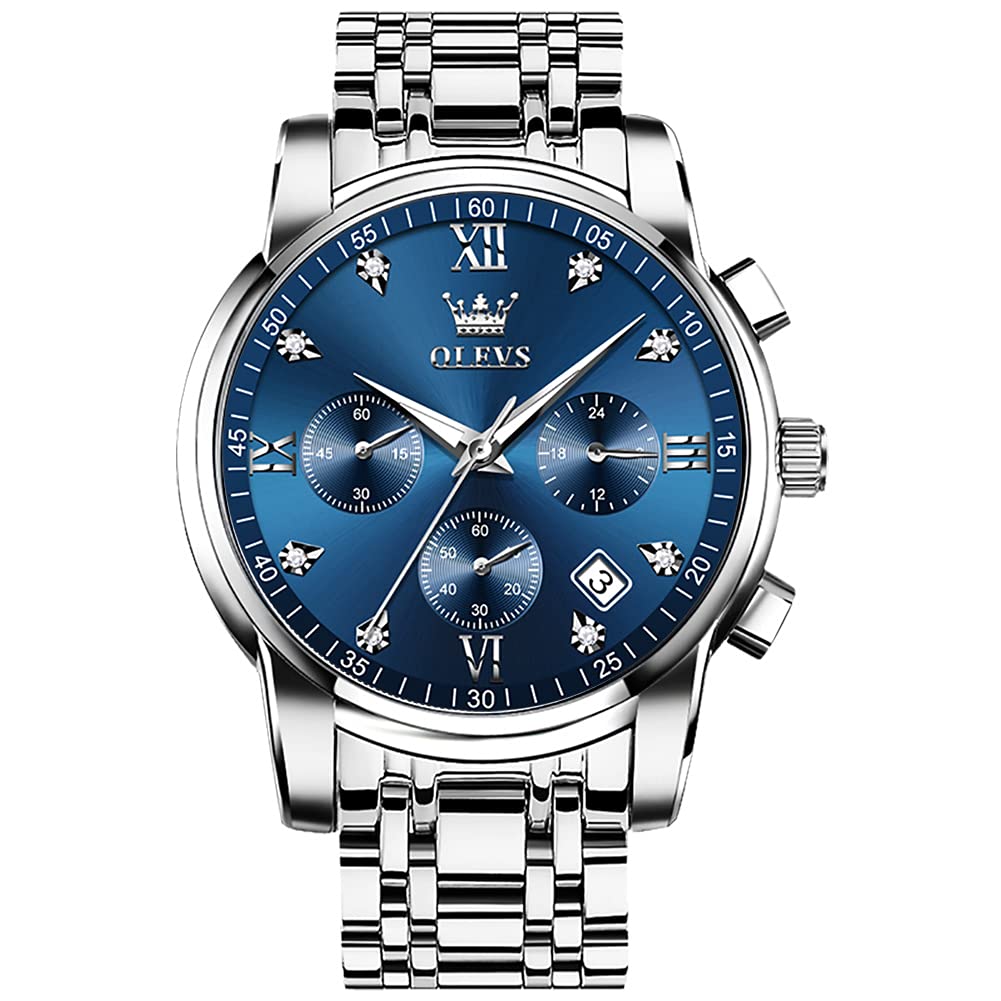 Foto 2 pulgar | Reloj Olevs Con Cronógrafo De Acero Inoxidable Con Esfera Azul Para Hombre - Venta Internacional.
