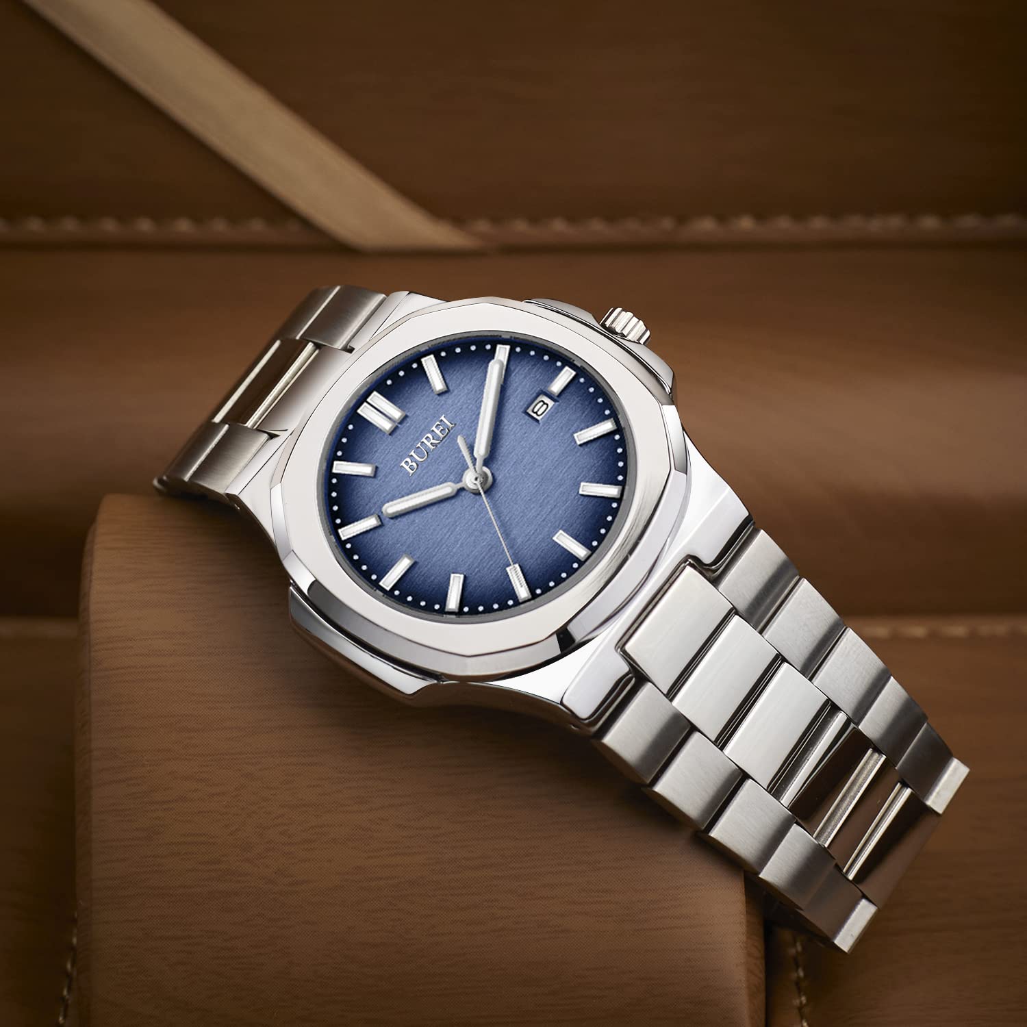 Foto 5 pulgar | Reloj De Pulsera Burei Fashion Analog Date De Acero Inoxidable Para Hombre - Venta Internacional.