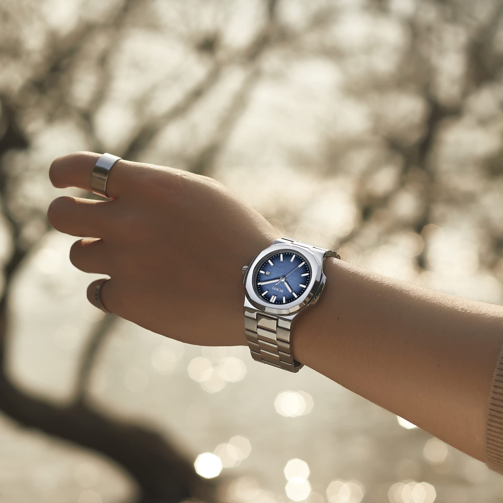Foto 6 | Reloj De Pulsera Burei Fashion Analog Date De Acero Inoxidable Para Hombre - Venta Internacional.