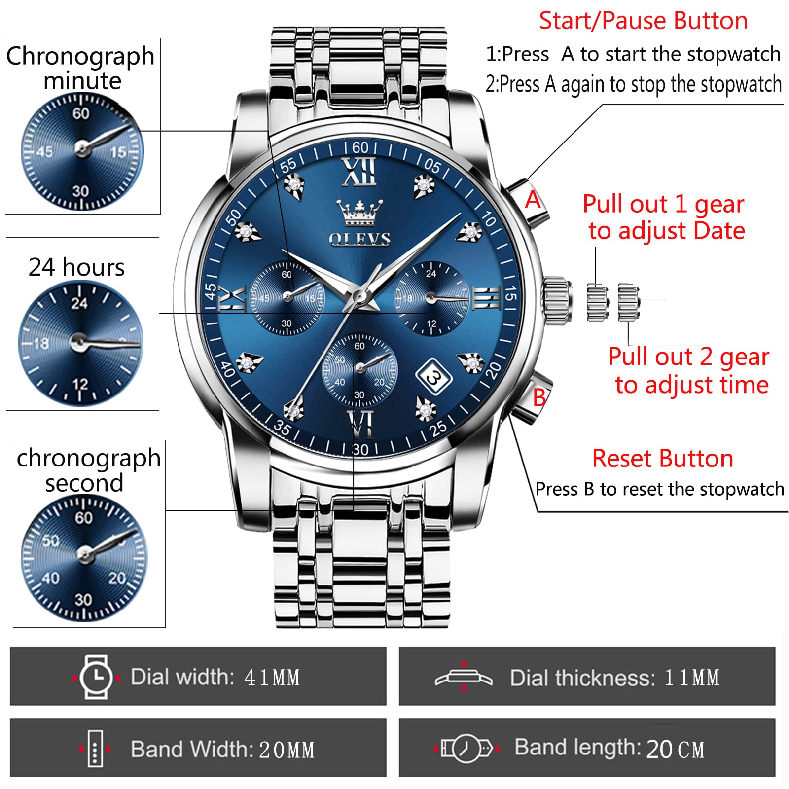 Foto 7 pulgar | Reloj Olevs Luxury Waterproof Para Hombre De Acero Inoxidable - Venta Internacional.
