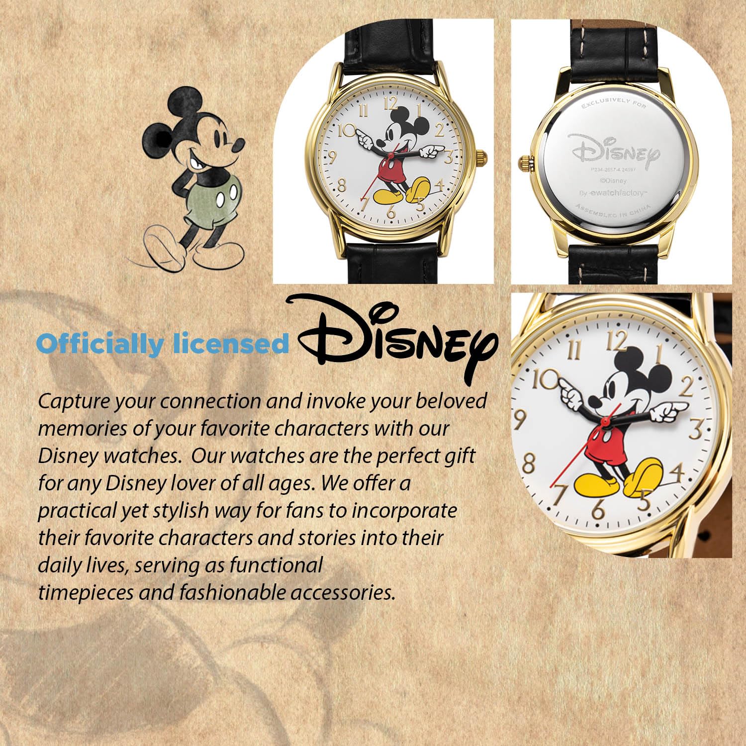 Foto 3 pulgar | Reloj Disney Mickey Mouse Clásico Cardiff Para Adultos, Dorado Y Negro - Venta Internacional.