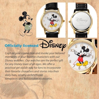 Foto 2 | Reloj Disney Mickey Mouse Clásico Cardiff Para Adultos, Dorado Y Negro - Venta Internacional.