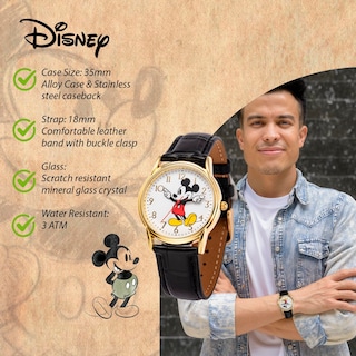 Foto 3 | Reloj Disney Mickey Mouse Clásico Cardiff Para Adultos, Dorado Y Negro - Venta Internacional.