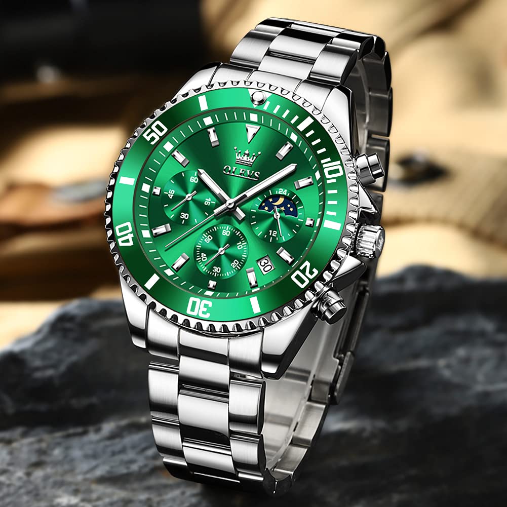Foto 6 pulgar | Reloj Olevs Para Hombre, Redondo, De Cuarzo, Esfera Verde, 42,5 Mm - Venta Internacional.