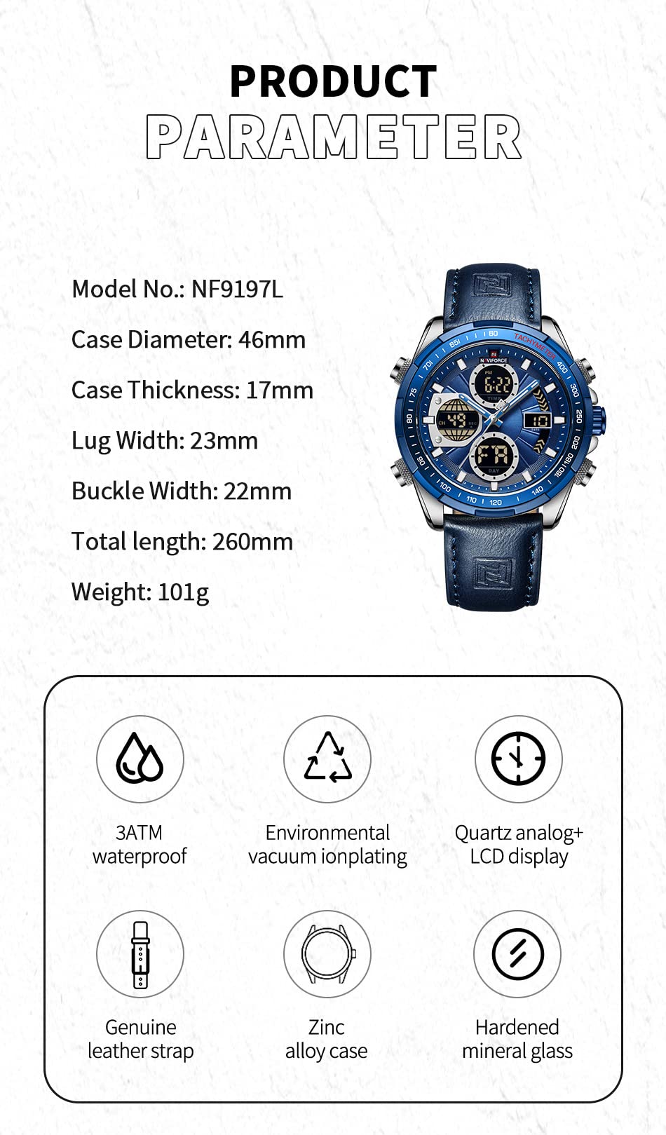 Foto 3 pulgar | Reloj De Cuero Analógico Digital Militar Naviforce Para Hombre - Venta Internacional.