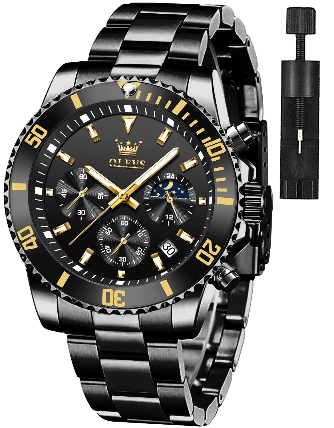 Calendario Clásico Multifunción Negro Watch Olevs Para Hombre - Venta Internacional.