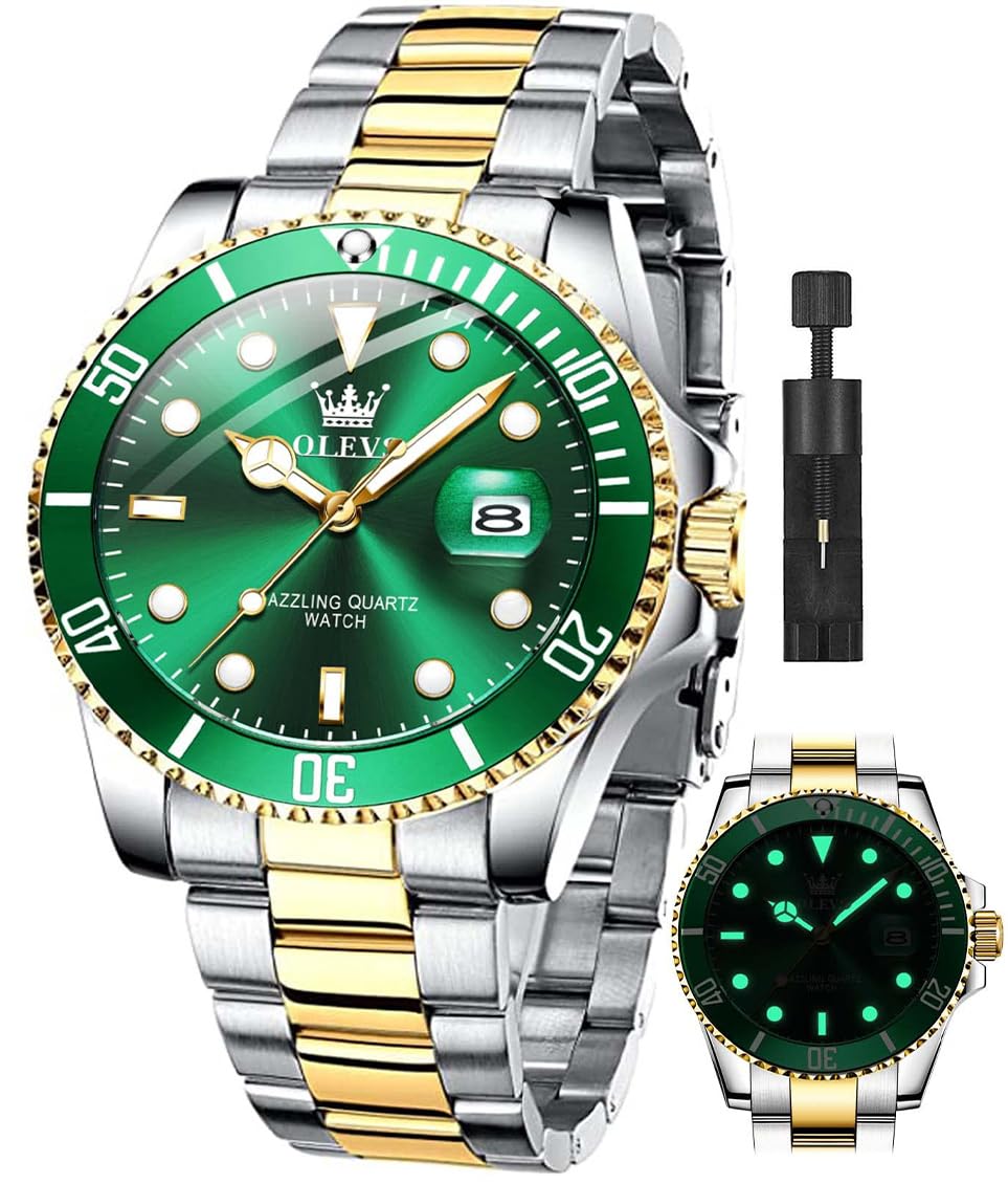 Reloj Olevs Para Hombre, Cuarzo Verde, Acero Inoxidable, 30 M, Resistente Al Agua - Venta Internacional.
