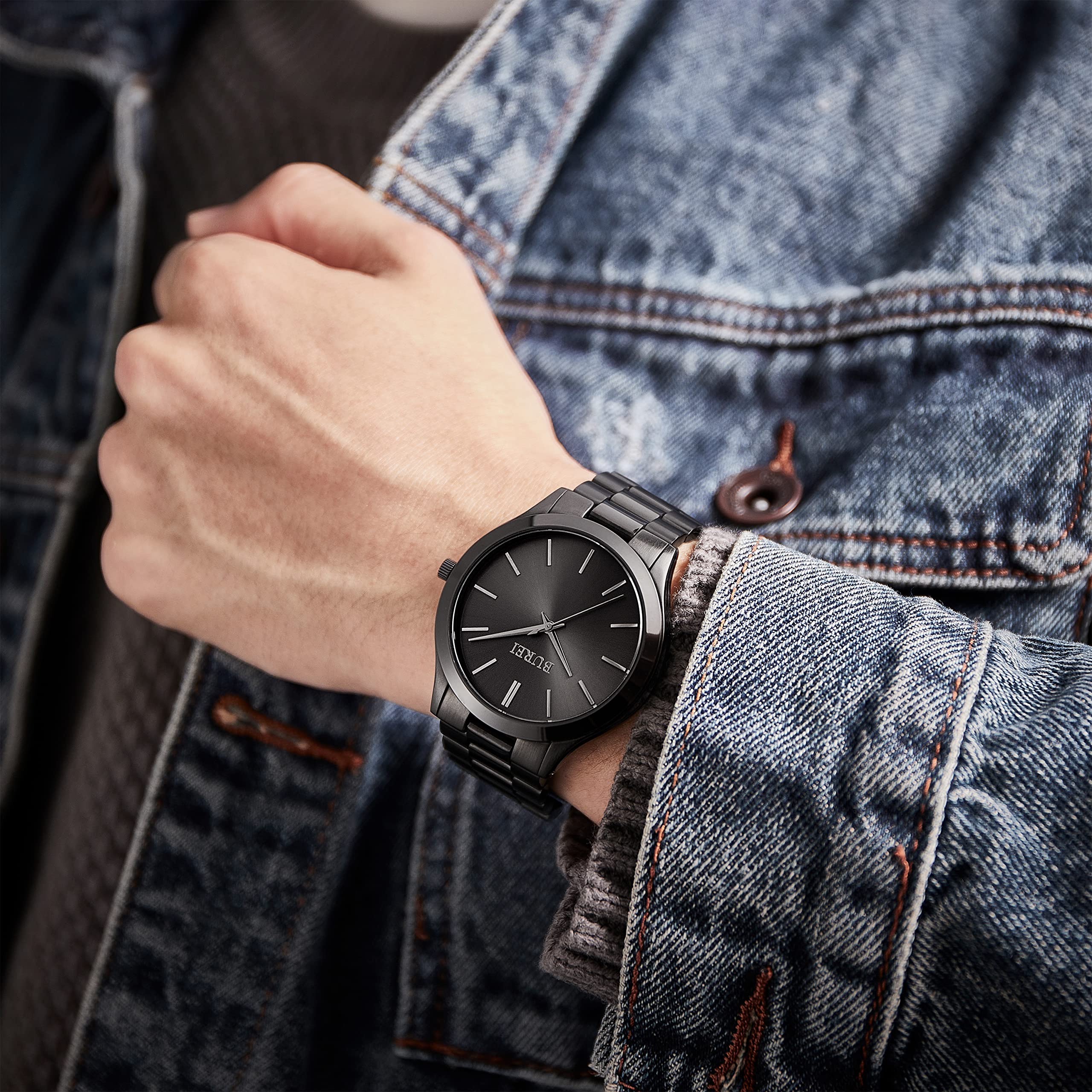 Foto 6 pulgar | Reloj Burei Para Hombre, Acero Inoxidable, Cuarzo, Negro, Resistente Al Agua - Venta Internacional.