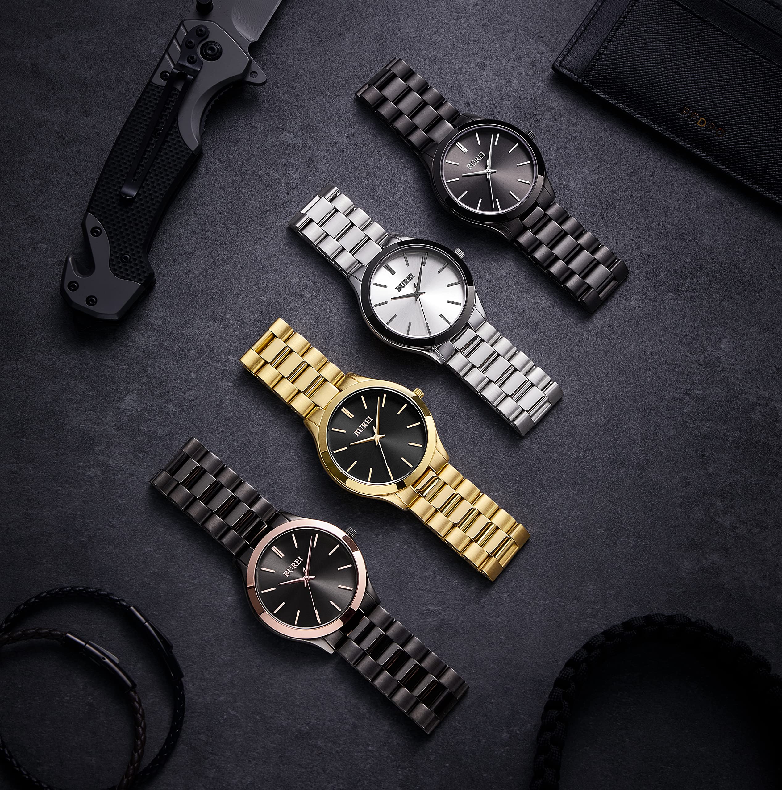 Foto 8 pulgar | Reloj Burei Para Hombre, Acero Inoxidable, Cuarzo, Negro, Resistente Al Agua - Venta Internacional.
