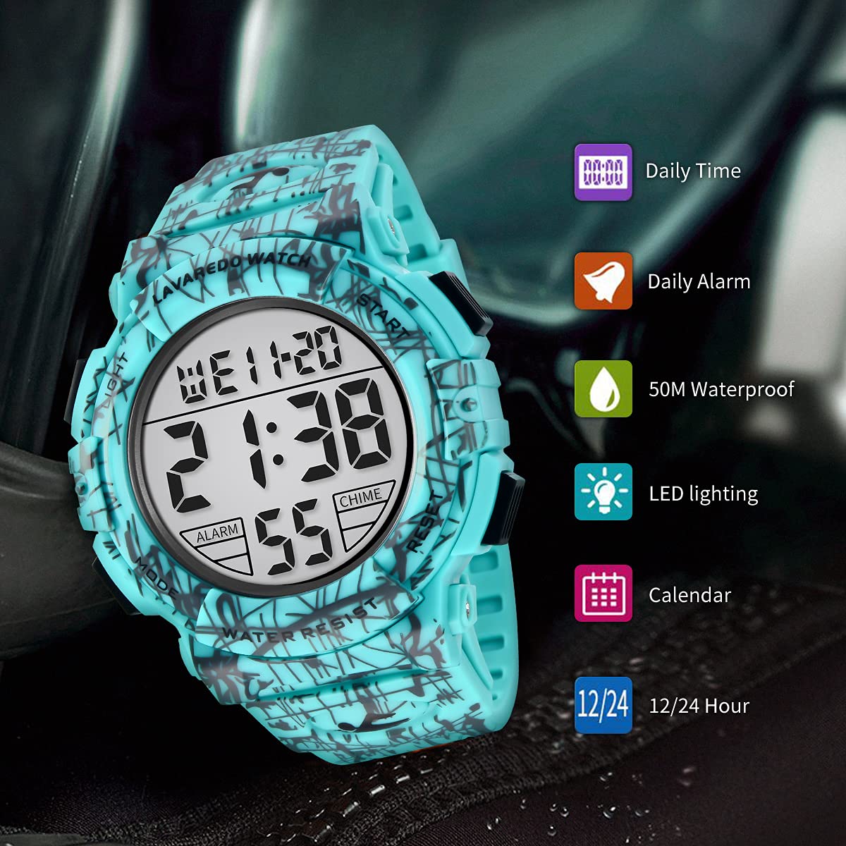 Foto 5 pulgar | Reloj L Lavaredo Digital Para Hombre Resistente Al Agua Con Cronógrafo - Venta Internacional.