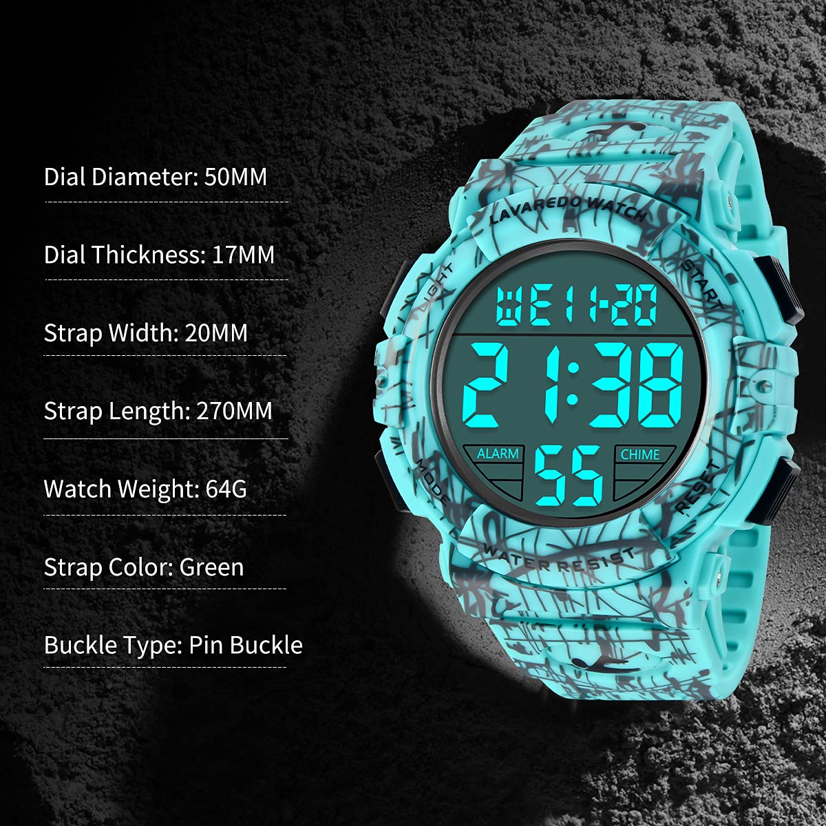 Foto 7 pulgar | Reloj L Lavaredo Digital Para Hombre Resistente Al Agua Con Cronógrafo - Venta Internacional.
