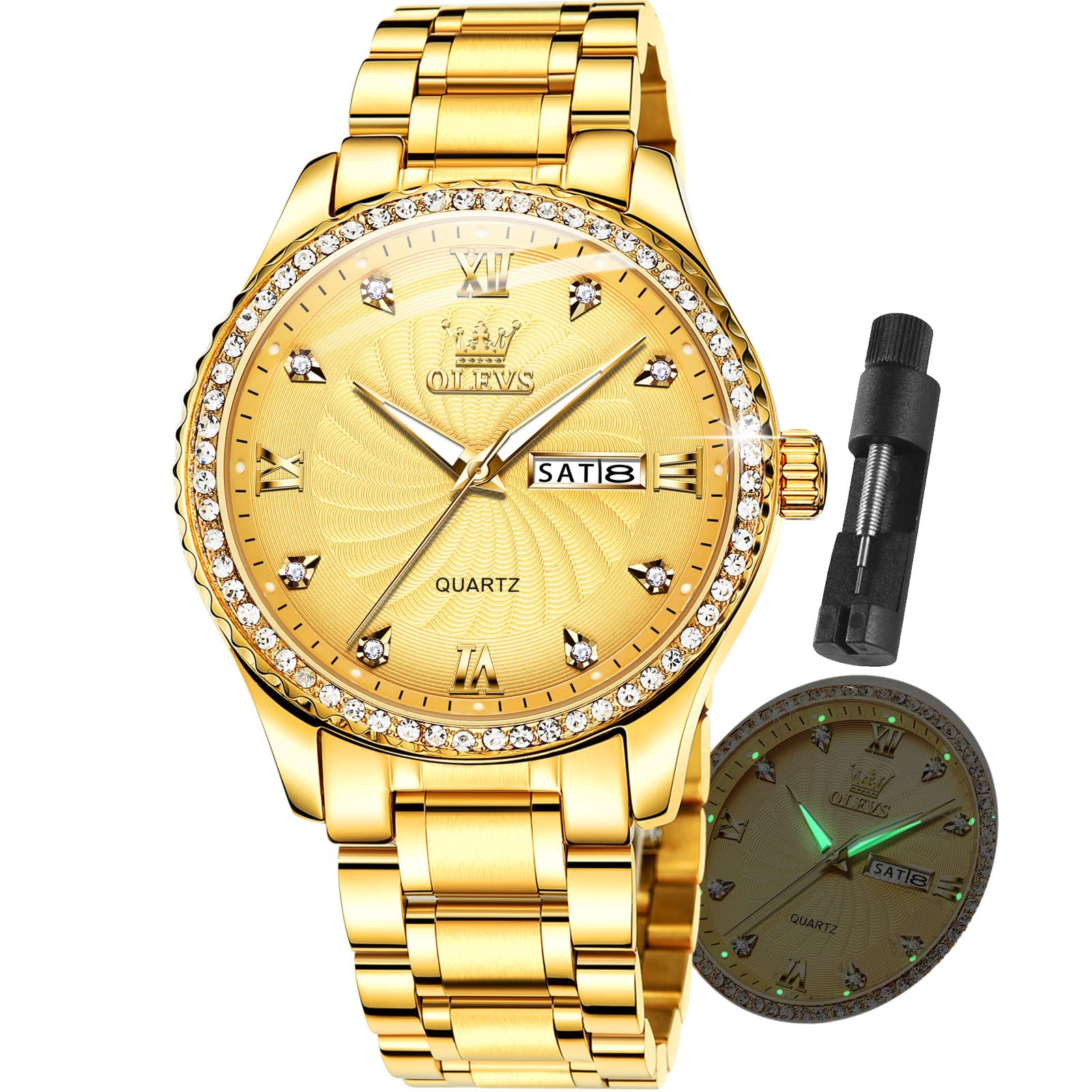 Foto 2 pulgar | Reloj Olevs Gold Para Hombre De Acero Inoxidable Resistente Al Agua 30 M - Venta Internacional.