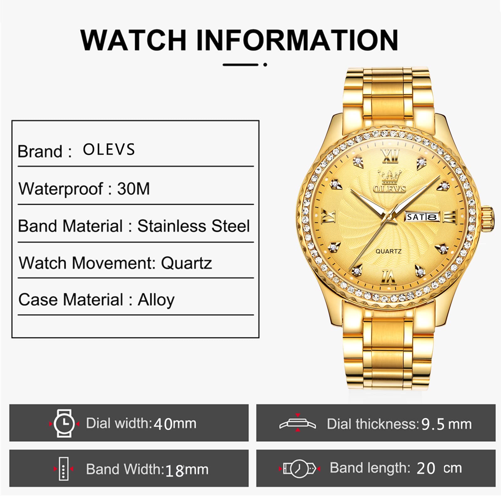 Foto 6 pulgar | Reloj Olevs Gold Para Hombre De Acero Inoxidable Resistente Al Agua 30 M - Venta Internacional.