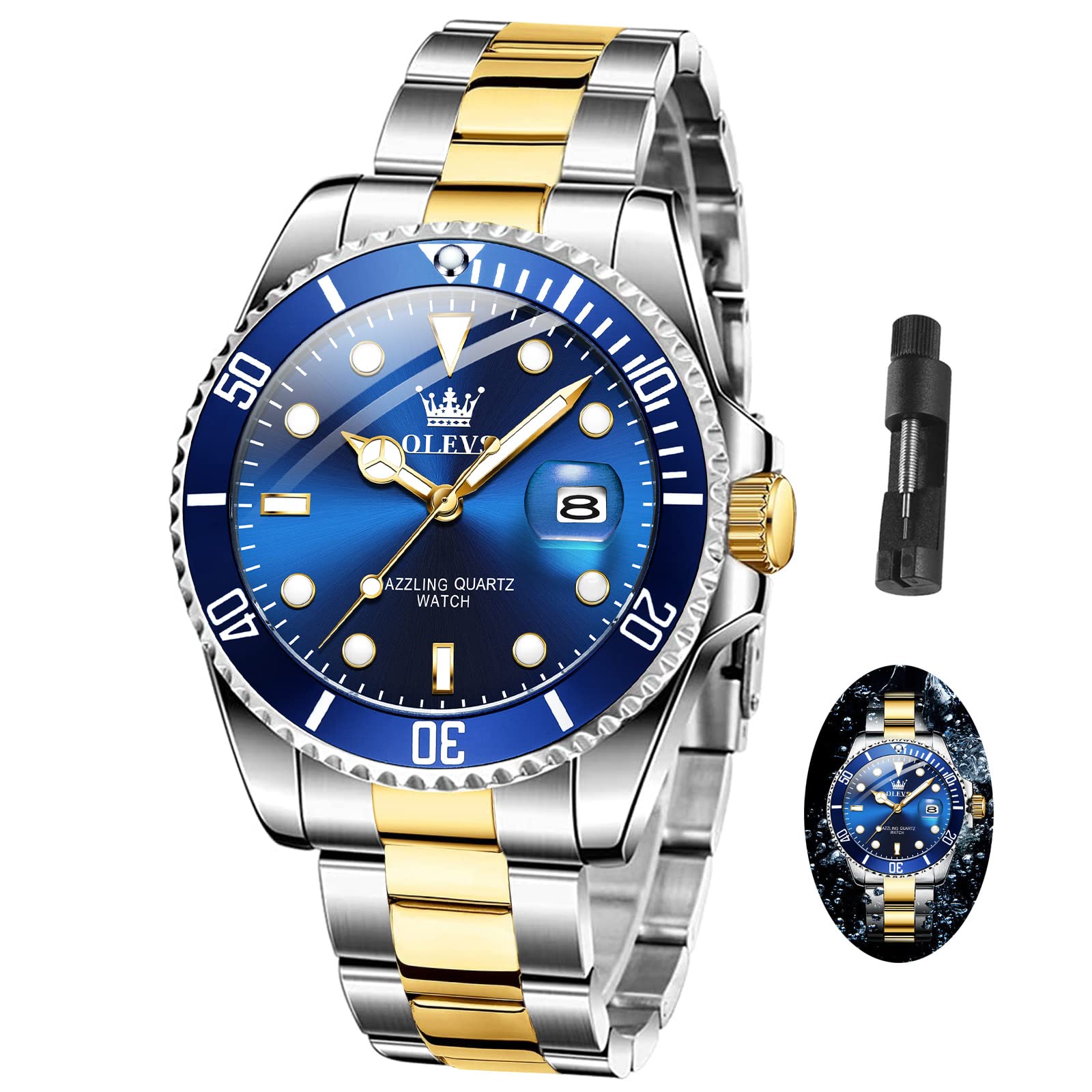 Foto 2 pulgar | Reloj Olevs Para Hombre, Redondo, De Cuarzo, De Negocios, Con Esfera Azul Impermeable - Venta Internacional.