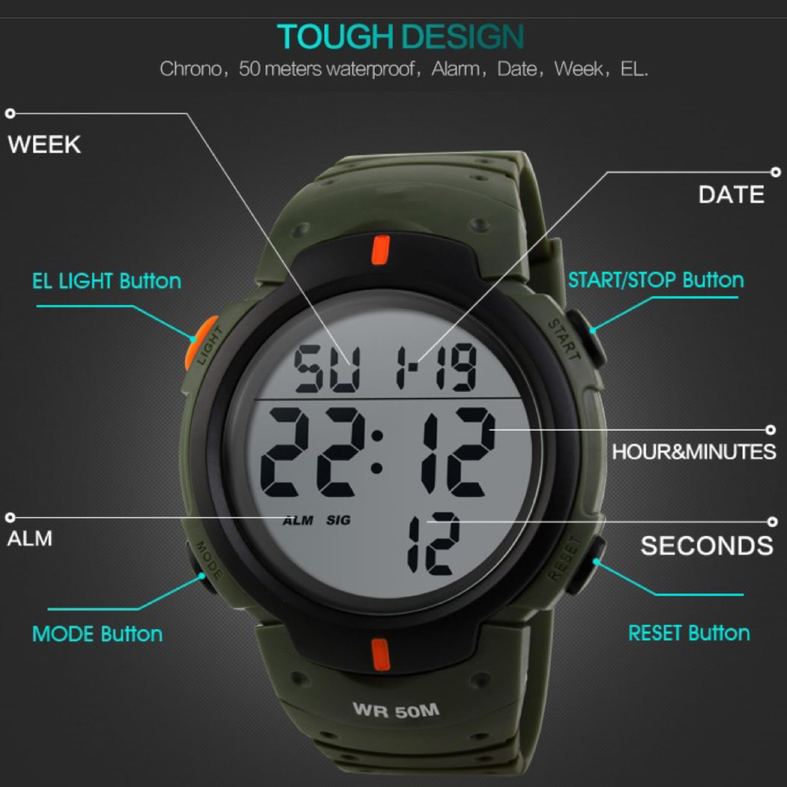 Foto 8 pulgar | Reloj Deportivo Cakcity Impermeable Digital Led Para Hombre - Venta Internacional.