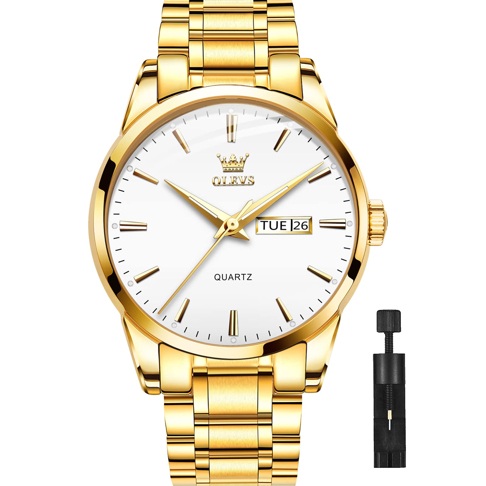 Foto 2 pulgar | Reloj Olevs De Acero Dorado Para Hombre, Día Y Fecha, Resistente Al Agua, 39 Mm - Venta Internacional.