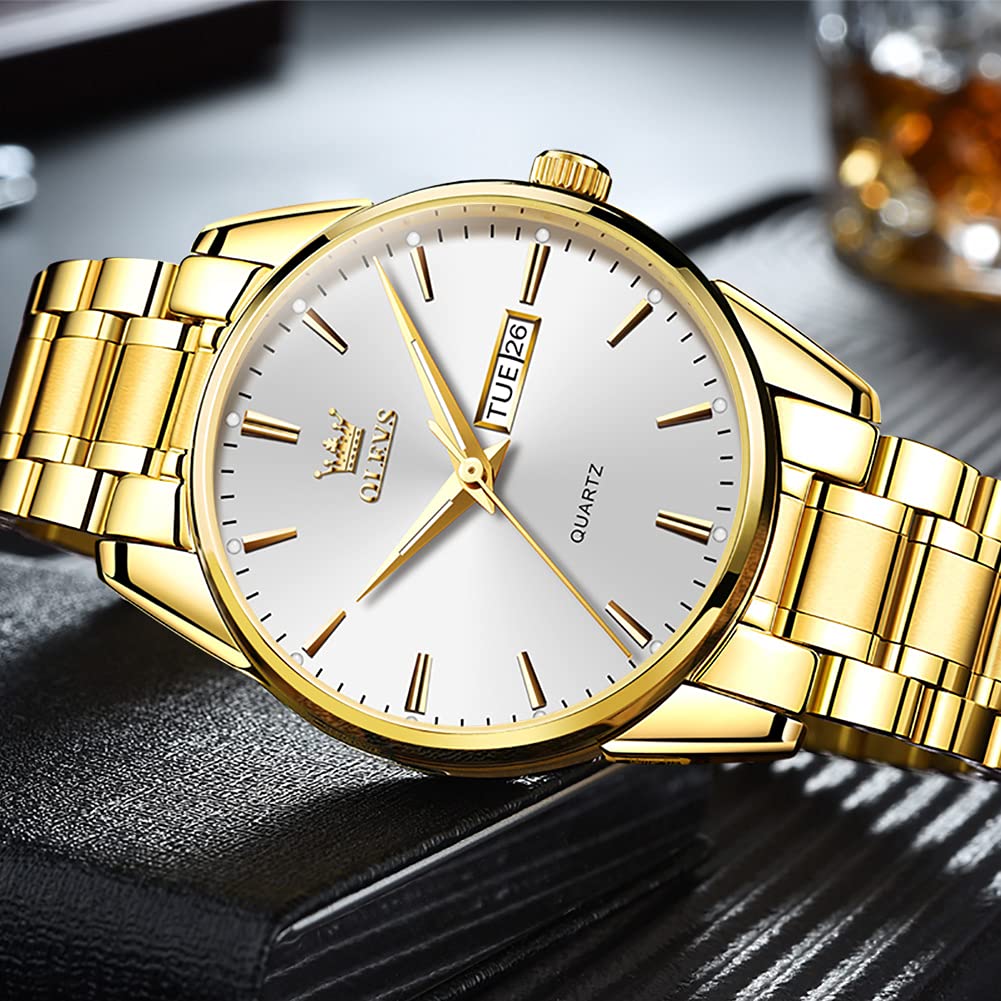 Foto 6 pulgar | Reloj Olevs De Acero Dorado Para Hombre, Día Y Fecha, Resistente Al Agua, 39 Mm - Venta Internacional.