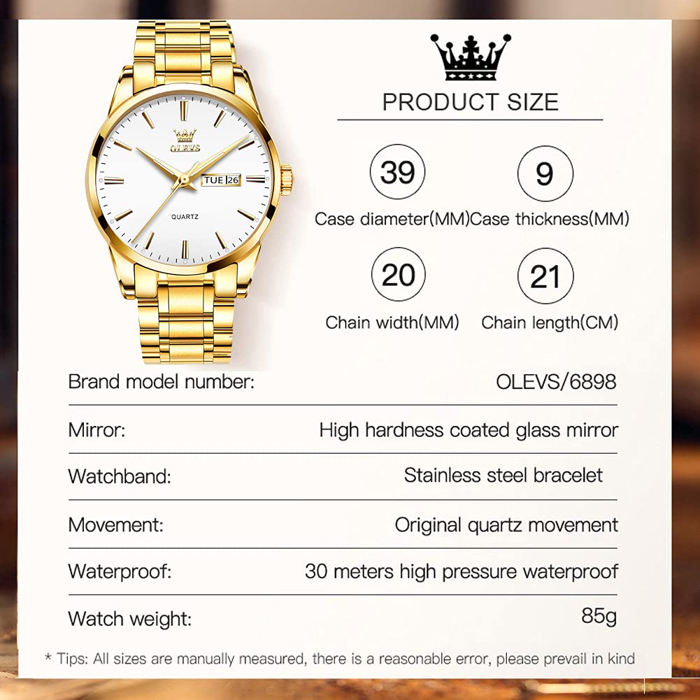 Foto 7 pulgar | Reloj Olevs De Acero Dorado Para Hombre, Día Y Fecha, Resistente Al Agua, 39 Mm - Venta Internacional.