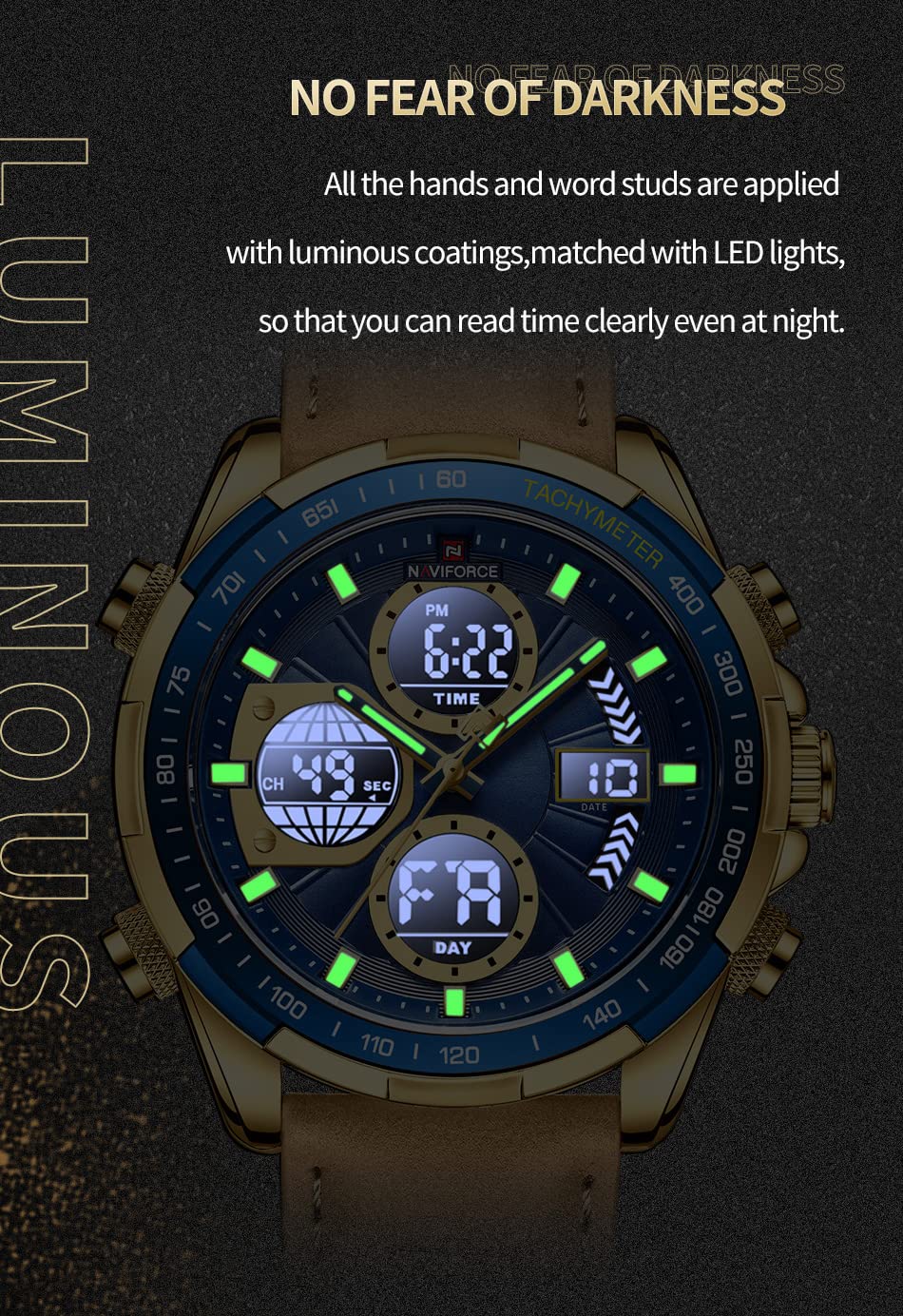 Foto 6 | Reloj De Cuero Analógico Digital Militar Naviforce Para Hombre - Venta Internacional.