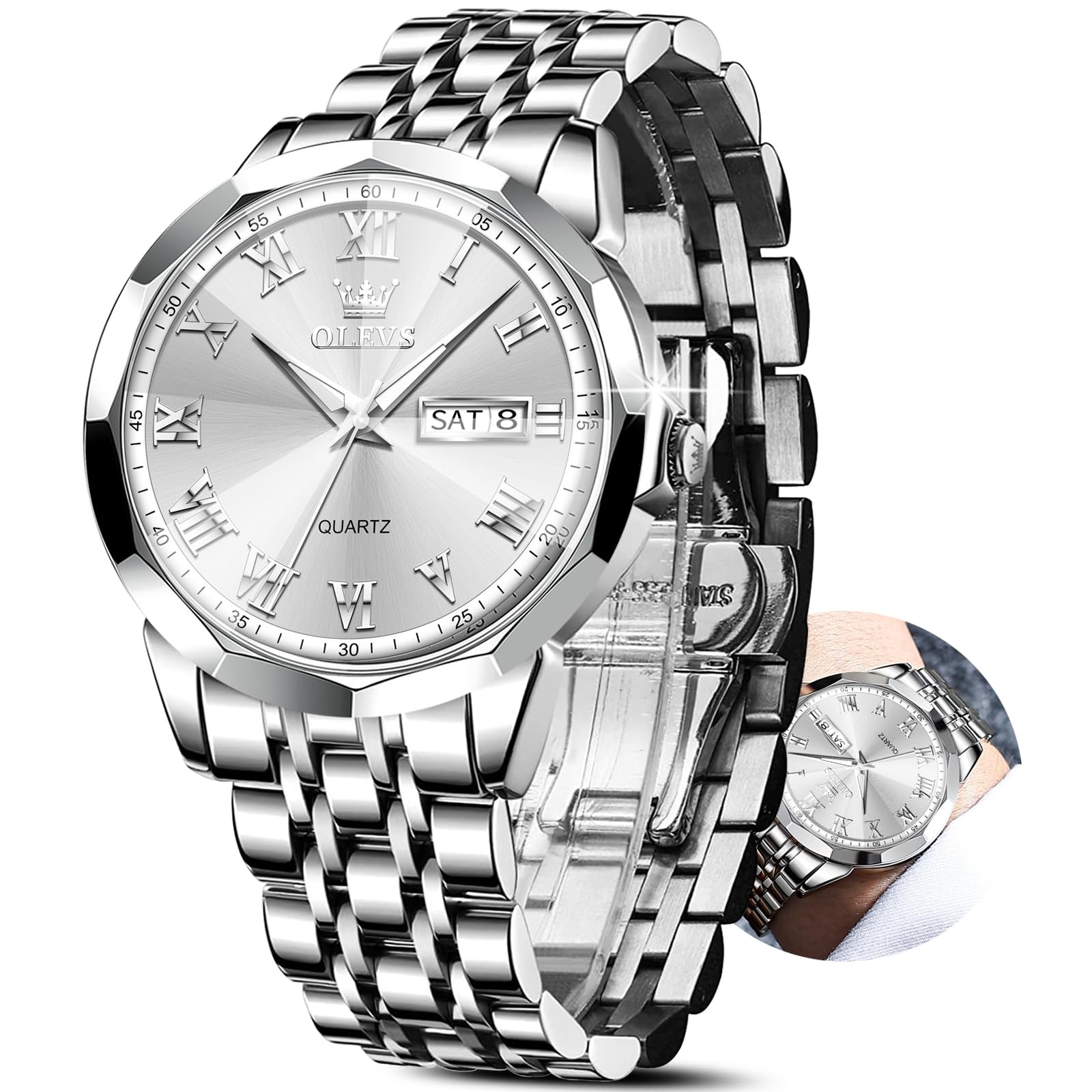 Foto 2 pulgar | Reloj Olevs Silver Para Hombre A Prueba De Agua Con Fecha De Día - Venta Internacional.