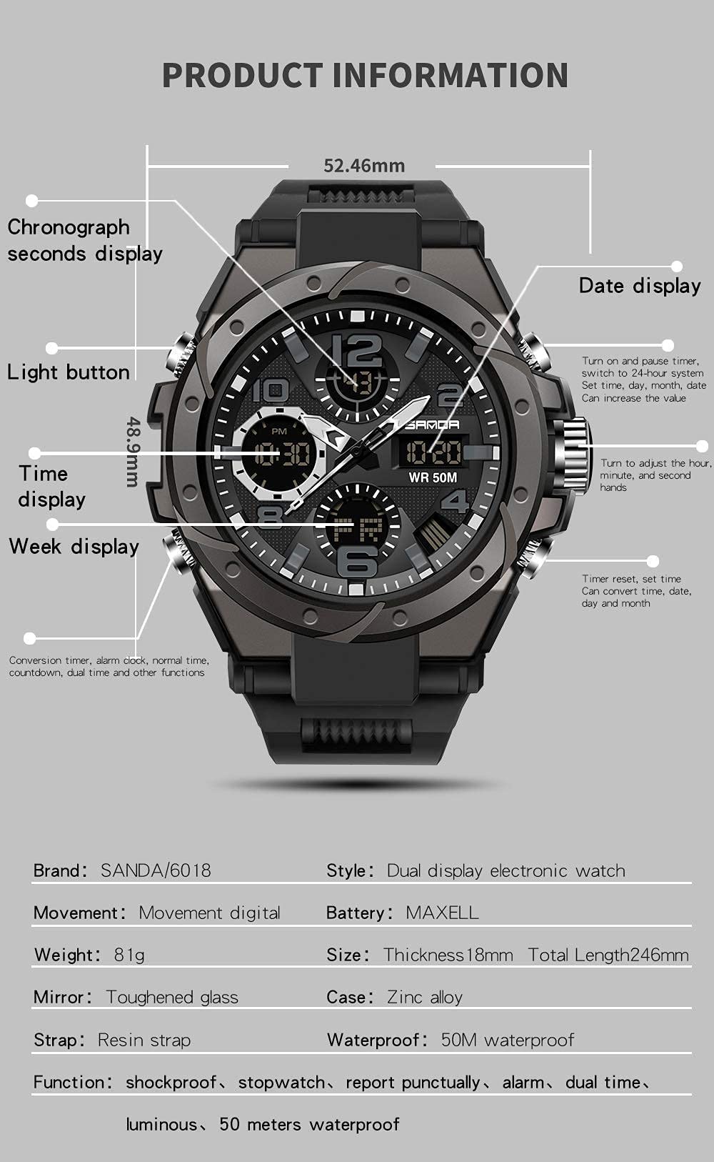 Foto 7 pulgar | Reloj Aimes Military Tactical Led Digital Para Hombre, Color Negro - Venta Internacional.