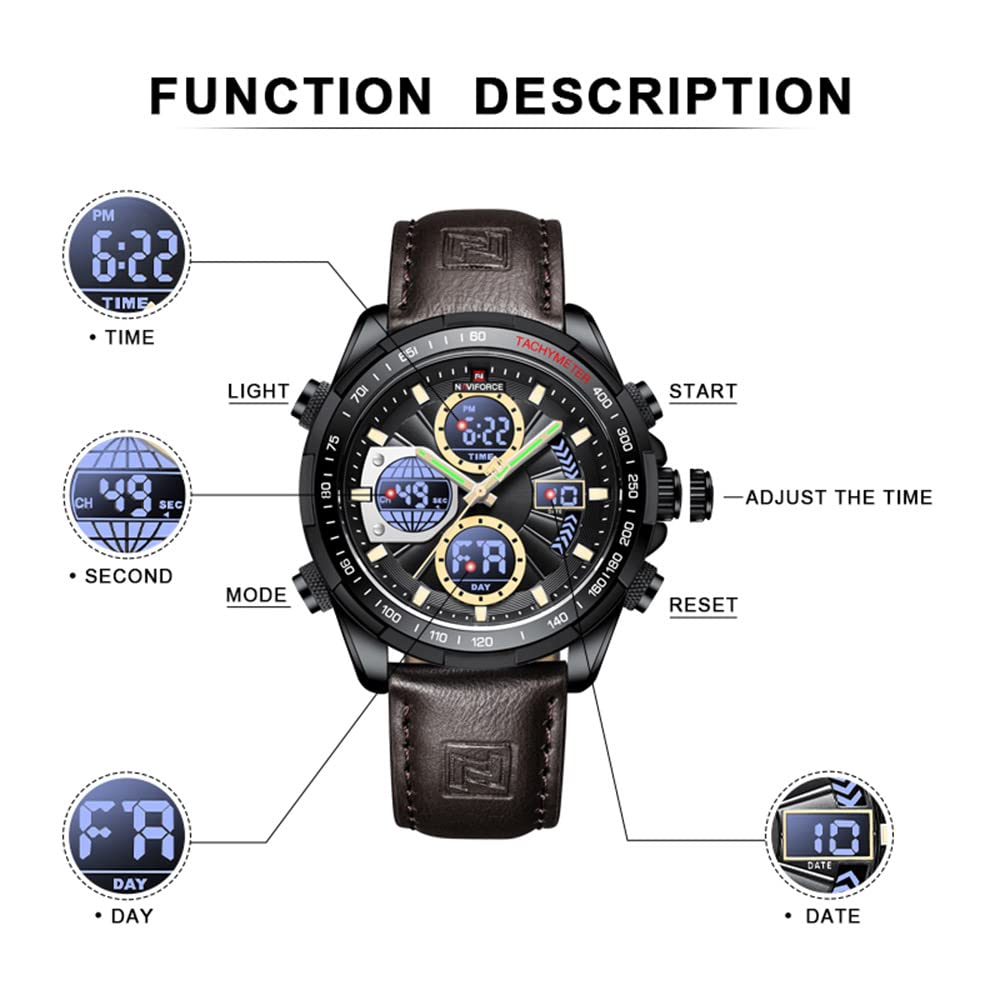 Foto 3 | Reloj De Cuero Analógico Digital Militar Naviforce Para Hombre - Venta Internacional.