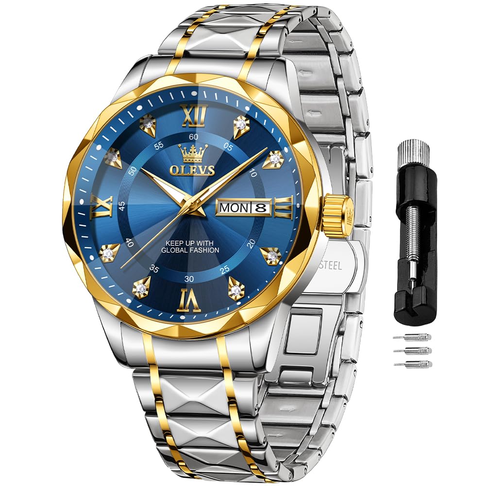 Foto 2 pulgar | Reloj Olevs Para Hombre, Acero Inoxidable Azul, Impermeable Con Diamante - Venta Internacional.