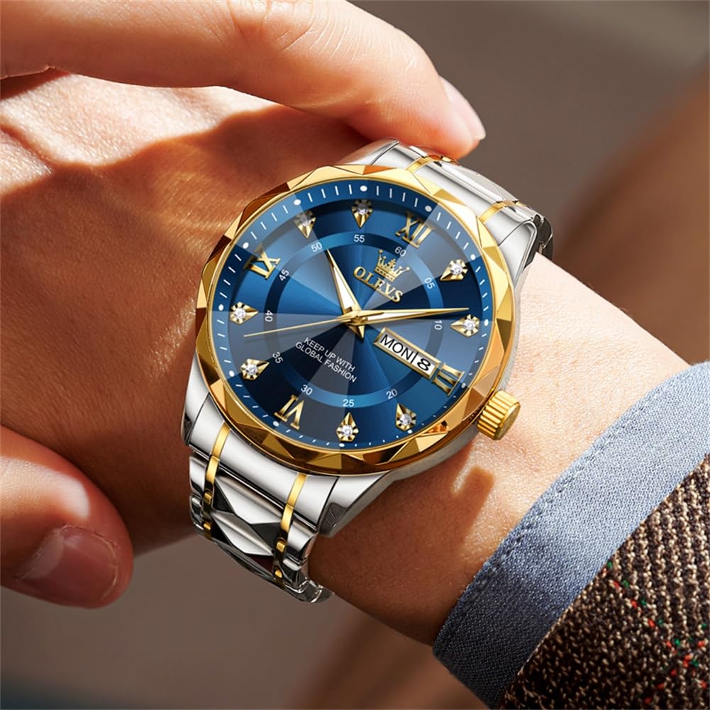 Foto 2 | Reloj Olevs Para Hombre, Acero Inoxidable Azul, Impermeable Con Diamante - Venta Internacional.