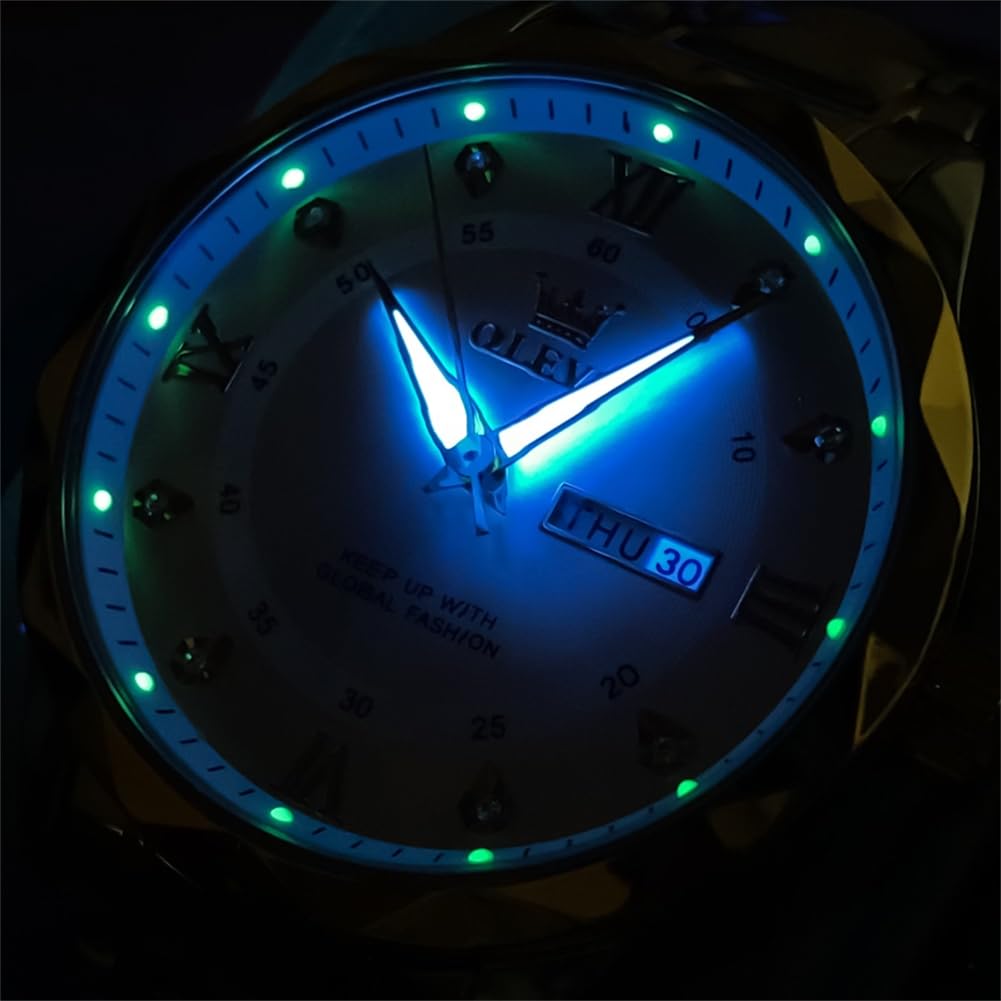 Foto 5 pulgar | Reloj Olevs Para Hombre, Acero Inoxidable Azul, Impermeable Con Diamante - Venta Internacional.