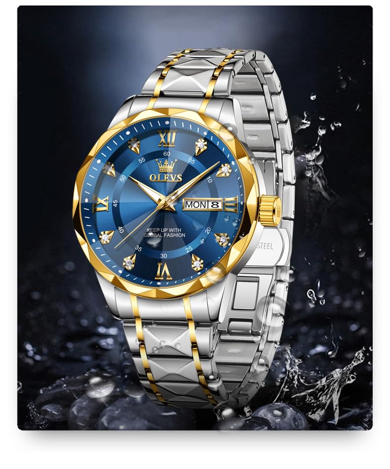 Foto 6 pulgar | Reloj Olevs Para Hombre, Acero Inoxidable Azul, Impermeable Con Diamante - Venta Internacional.