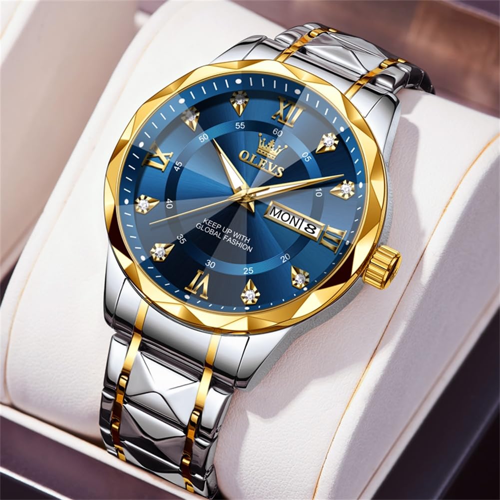 Foto 7 | Reloj Olevs Para Hombre, Acero Inoxidable Azul, Impermeable Con Diamante - Venta Internacional.