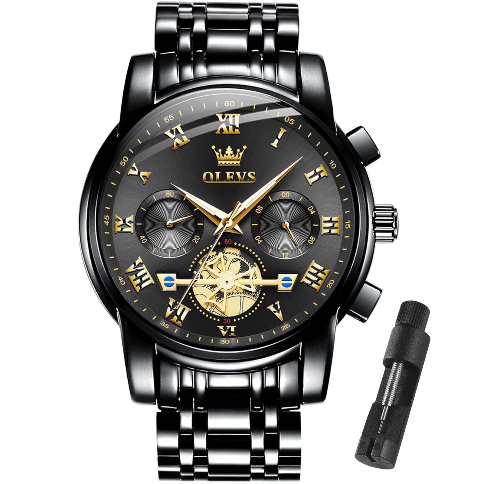 Foto 2 pulgar | Reloj Olevs Black Fashion Chronograph De Acero Inoxidable Para Hombre - Venta Internacional.