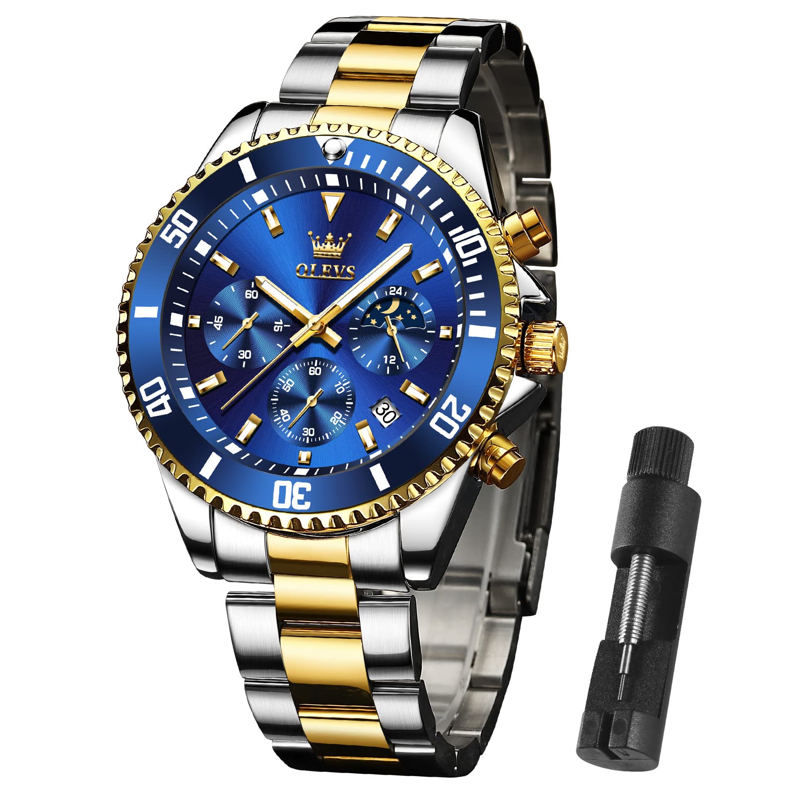 Reloj Olevs De Acero Inoxidable Azul Para Hombre Con Cronógrafo De Fecha - Venta Internacional.