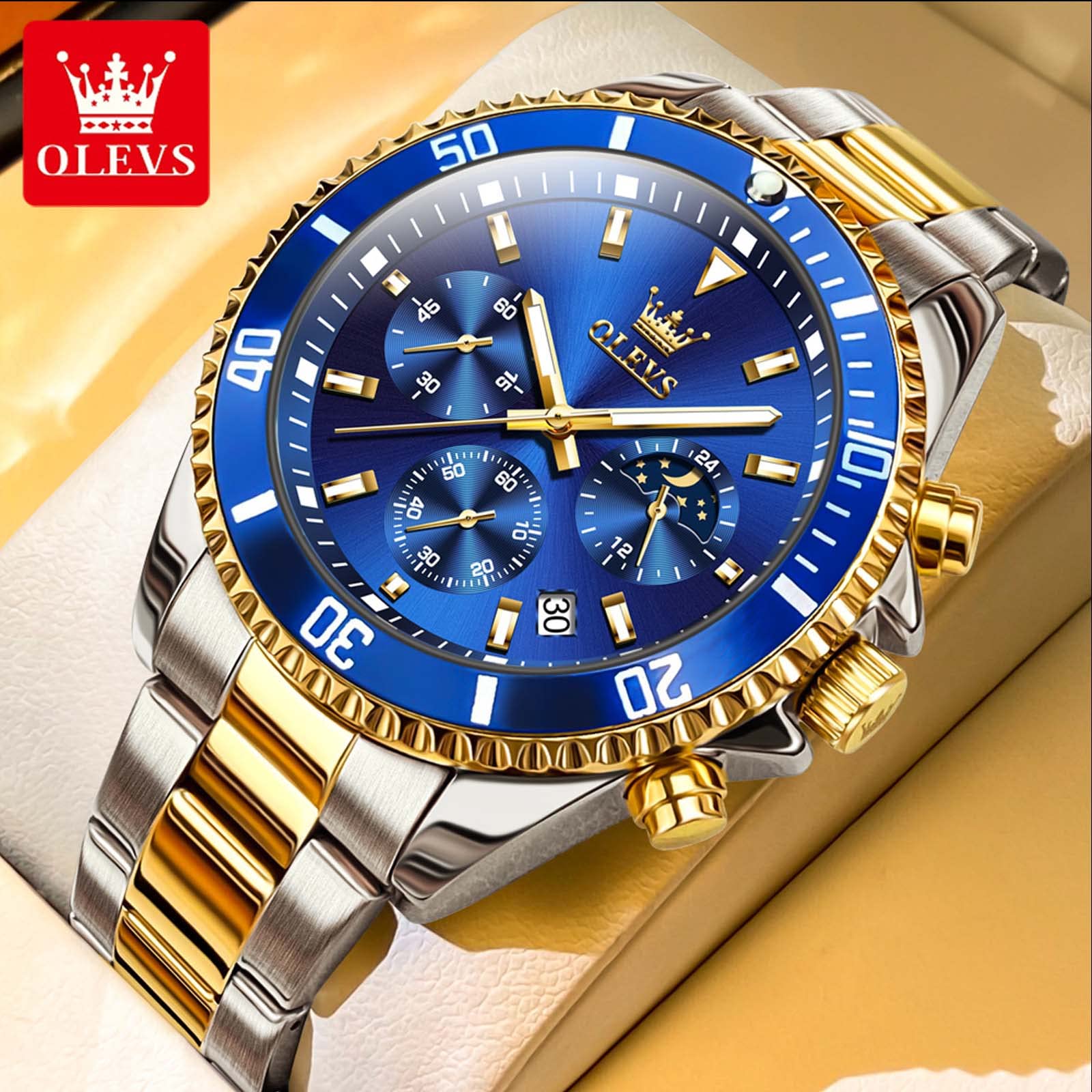 Foto 4 pulgar | Reloj Olevs De Acero Inoxidable Azul Para Hombre Con Cronógrafo De Fecha - Venta Internacional.