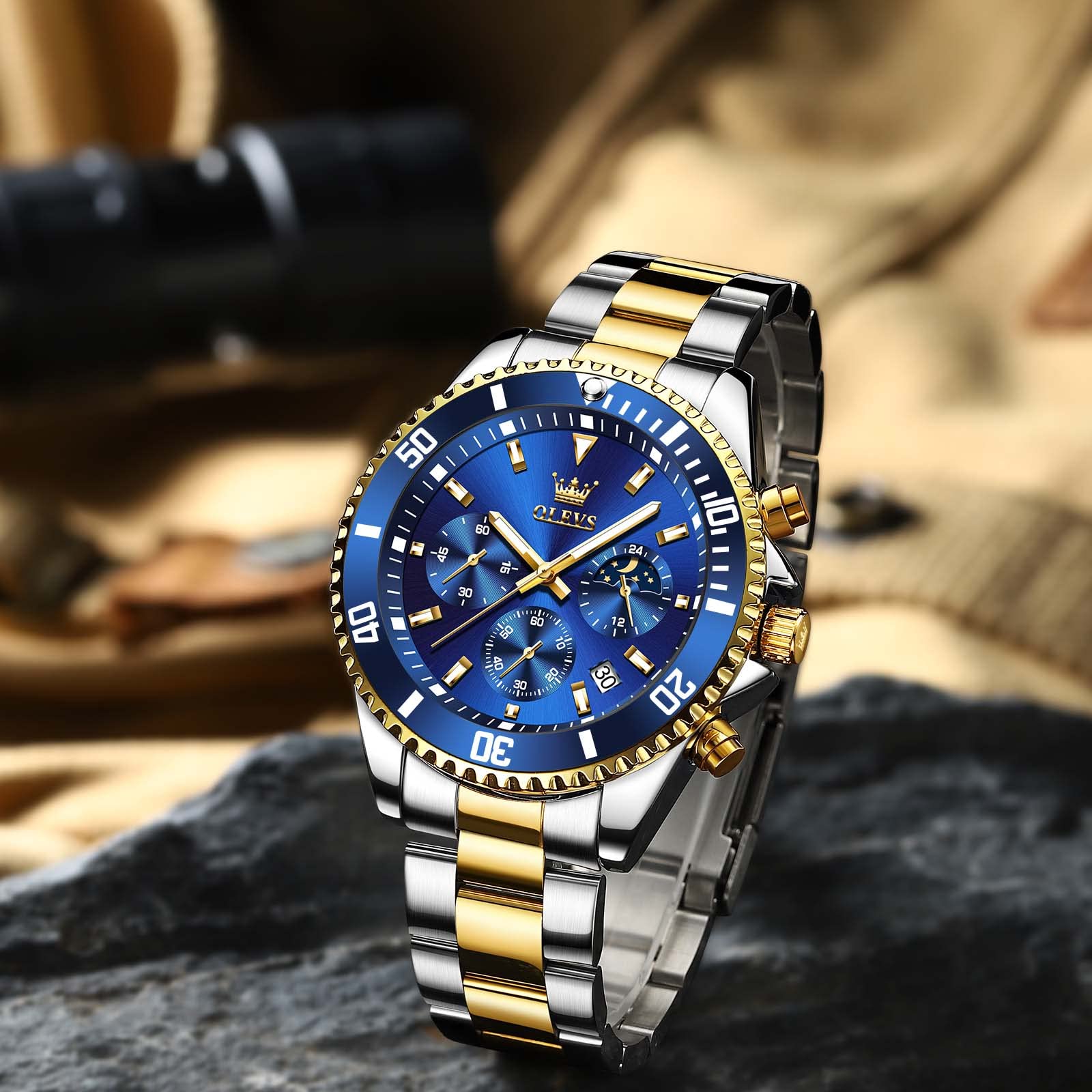 Foto 6 pulgar | Reloj Olevs De Acero Inoxidable Azul Para Hombre Con Cronógrafo De Fecha - Venta Internacional.