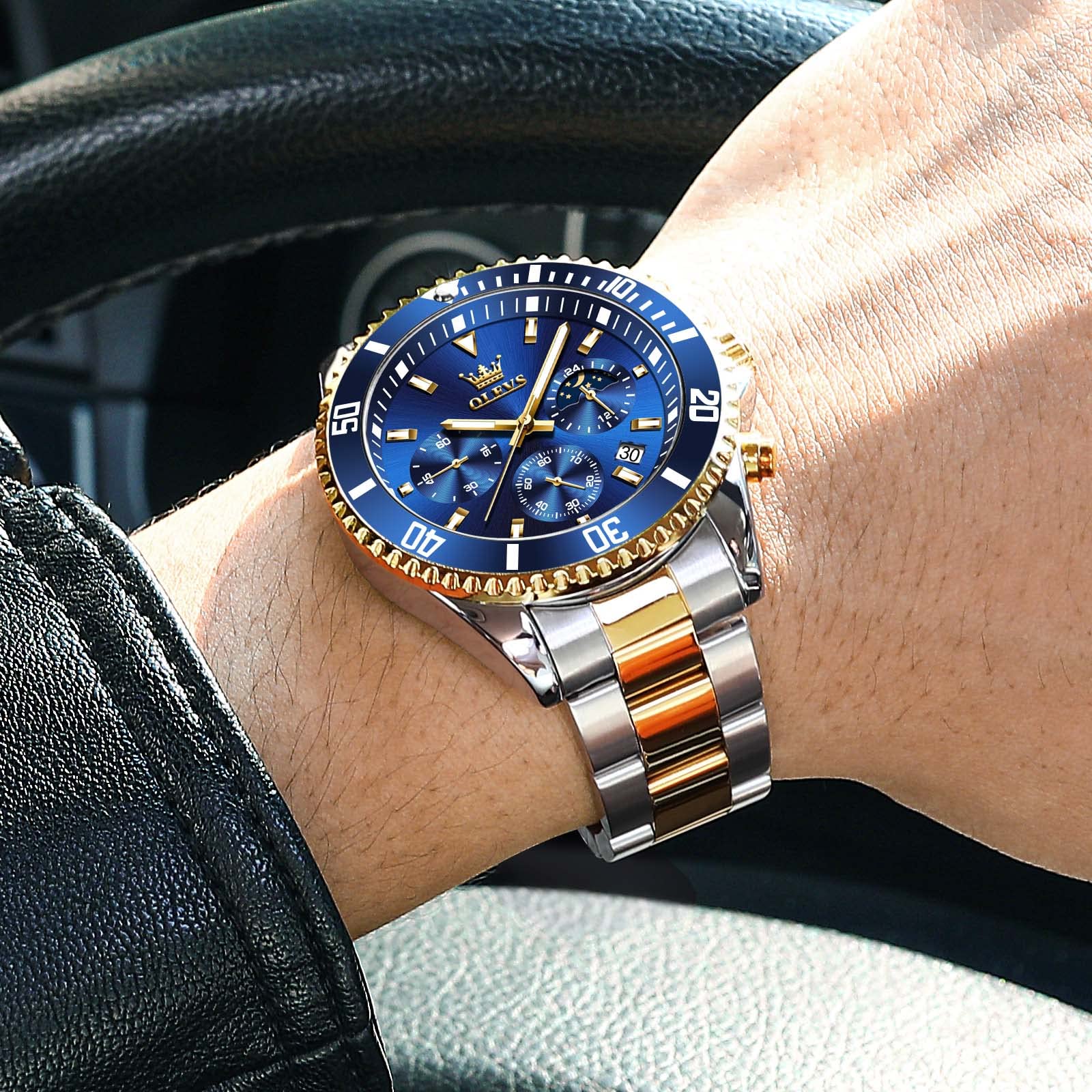 Foto 7 | Reloj Olevs De Acero Inoxidable Azul Para Hombre Con Cronógrafo De Fecha - Venta Internacional.