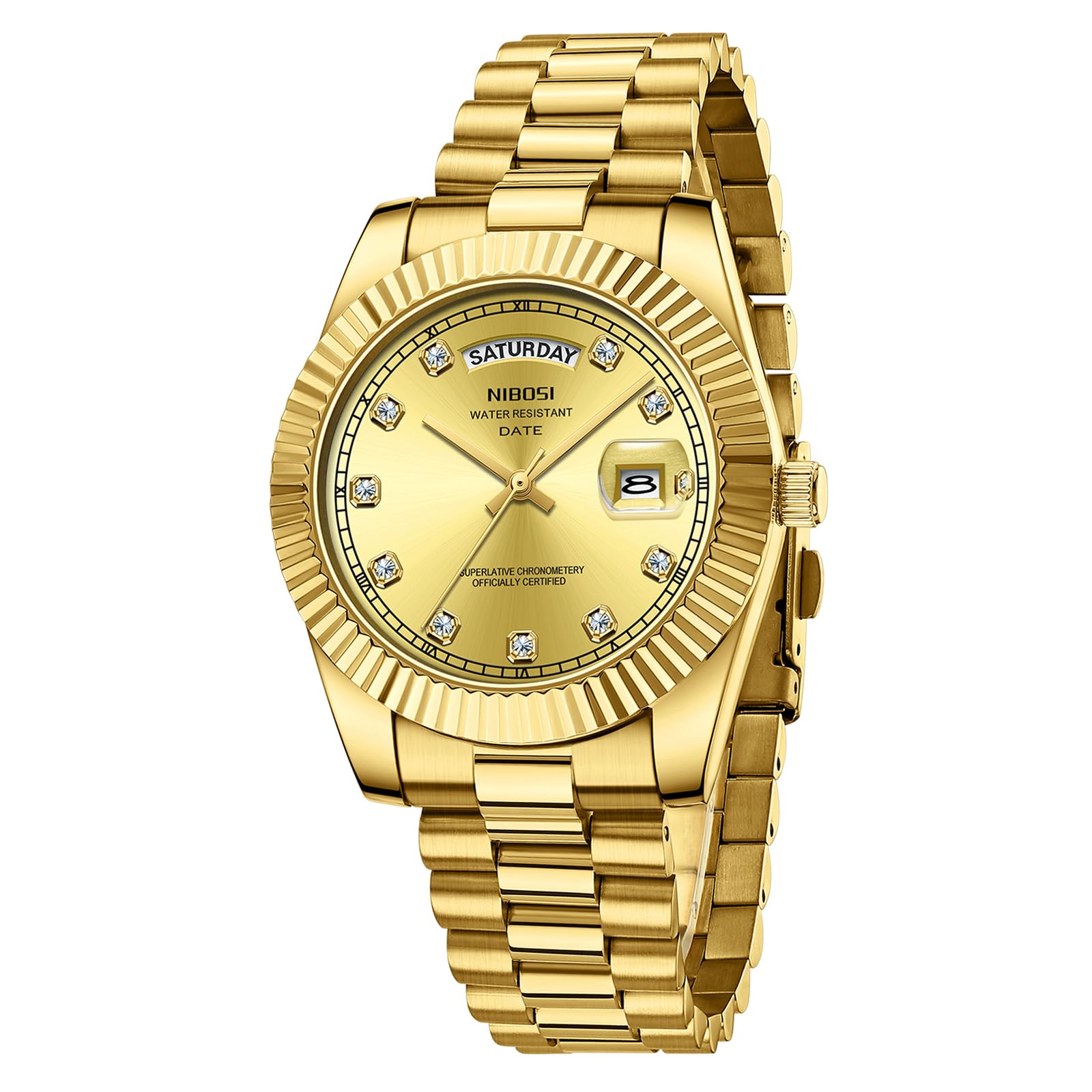 Reloj Nibosi B03-all Gold Analógico De Cuarzo De Acero Inoxidable Para Hombre - Venta Internacional.