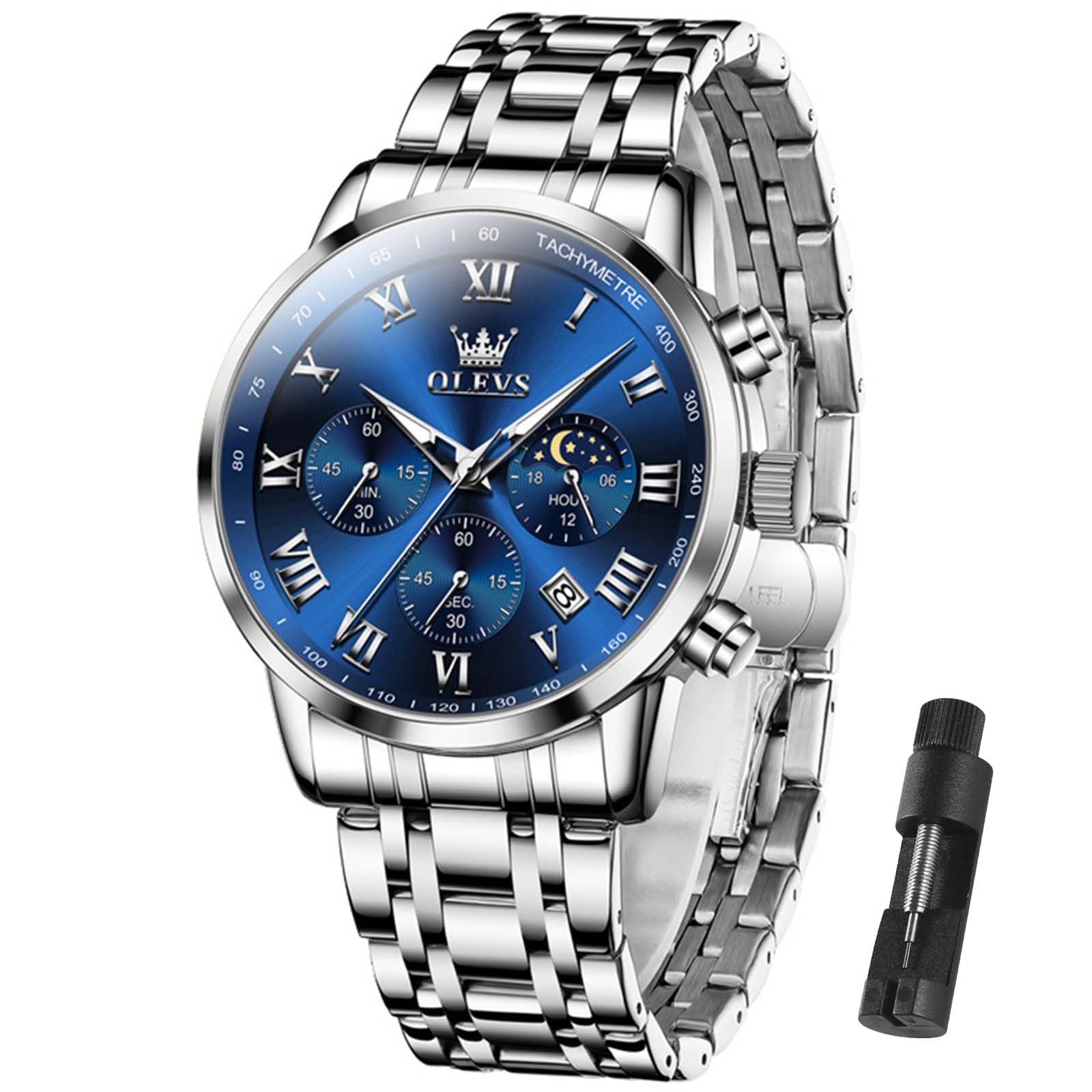 Foto 2 pulgar | Reloj Olevs Sliver Chronograph Para Hombre Con Esfera Azul Y Fecha - Venta Internacional.