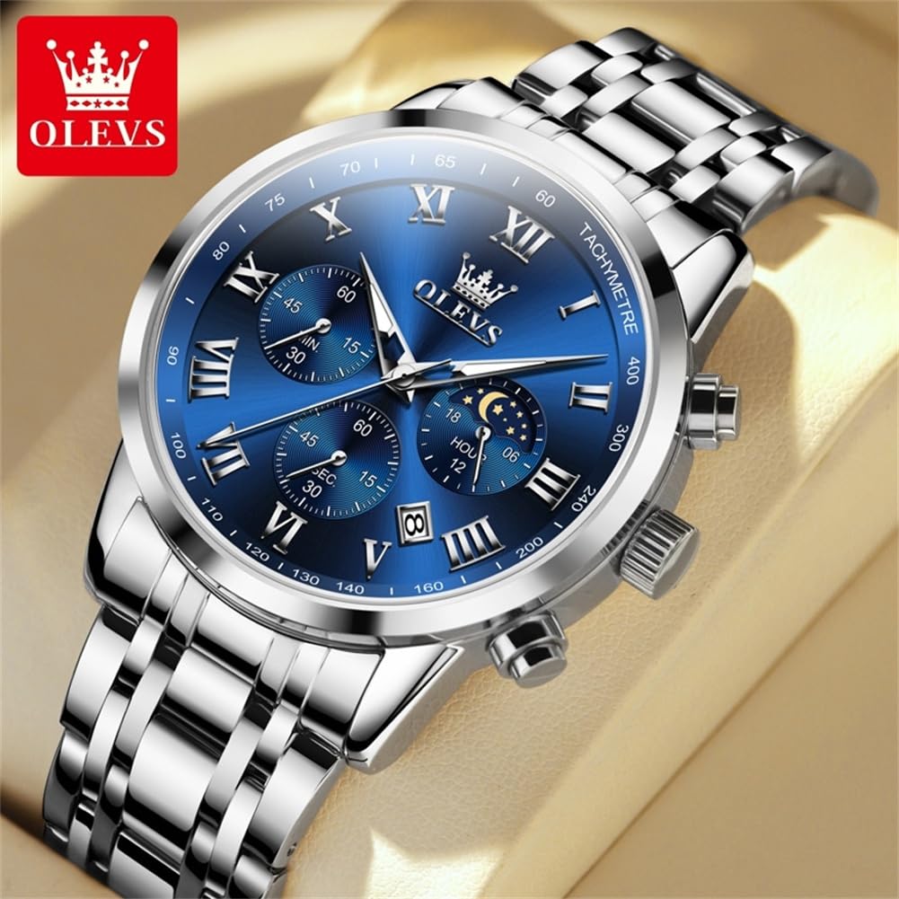 Foto 3 pulgar | Reloj Olevs Sliver Chronograph Para Hombre Con Esfera Azul Y Fecha - Venta Internacional.